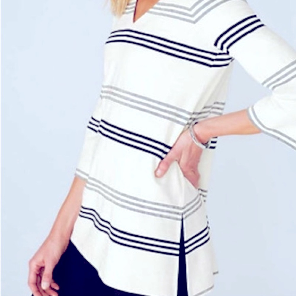 J. JILL Textured Striped Wearever V-Neck Tunic 3/4 Sleeve Size MP